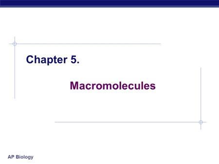 AP Biology 2005-2006 Chapter 5. Macromolecules. AP Biology 2005-2006 Macromolecules  Smaller organic molecules join together to form larger molecules.