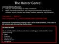 The Horror Genre! Learning Objective/Kaupapa: 1.Use your own knowledge to make connections 2.Make informed connections and comparisons between texts that.