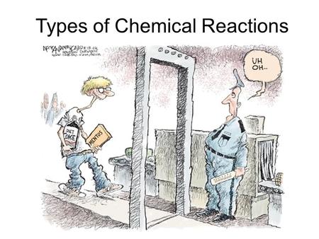 Types of Chemical Reactions. Evidence of Chemical Reactions 1.Change in colour 2.Change in odour 3.Formation of a gas 4.Formation of a precipitate 5.Release.