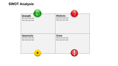 Strength Text text text text Weakness Text text text text Opportunity Text text text text Threat Text text text text SWOT Analysis.