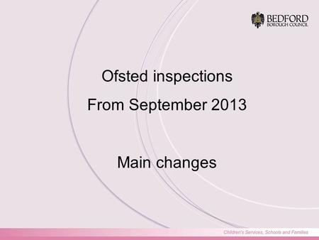 Ofsted inspections From September 2013 Main changes.