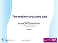 Geert Van Grootel The need for structured data euroCRIS seminar 11-12 september 2006 Brussels.