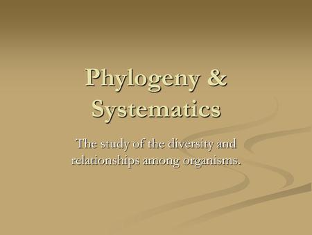 Phylogeny & Systematics The study of the diversity and relationships among organisms.