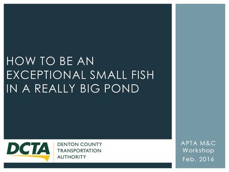 APTA M&C Workshop Feb. 2016 HOW TO BE AN EXCEPTIONAL SMALL FISH IN A REALLY BIG POND.