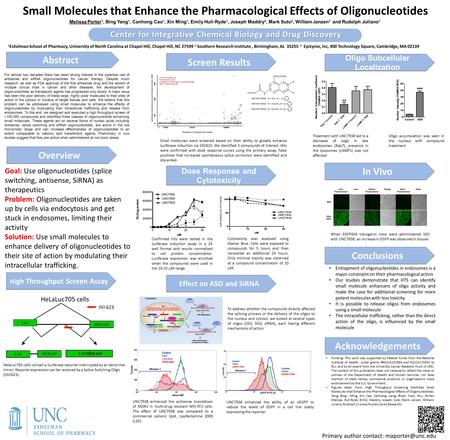 Small Molecules that Enhance the Pharmacological Effects of Oligonucleotides Melissa Porter 1, Bing Yang 1, Canhong Cao 1, Xin Ming 1, Emily Hull-Ryde.