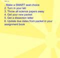 Warm up... 1. Make a SMART seat choice 2. Turn in your lab 3. Throw all science papers away 4. Get your new packet 5. Get a dissection letter 6. Update.