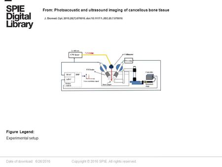 Date of download: 6/26/2016 Copyright © 2016 SPIE. All rights reserved. Experimental setup. Figure Legend: From: Photoacoustic and ultrasound imaging of.