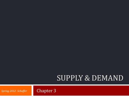 SUPPLY & DEMAND Chapter 3 Spring 2012: Schaffer. Examining a Market The market for any good or service consists of all buyers and sellers of that good.