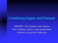 Combining Supply and Demand SSEMI3: The student will explain how markets, prices, and competition influence economic behavior.