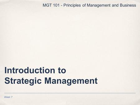 Introduction to Strategic Management