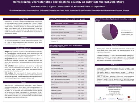 Demographic Characteristics and Smoking Severity at entry into the SALOME Study Scott MacDonald 1, Eugenia Oviedo-Joekes 2,3, Kirsten Marchand 2,3, Daphne.