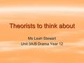 Theorists to think about Ms Leah Stewart Unit 3A/B Drama Year 12.