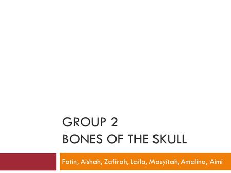 GROUP 2 BONES OF THE SKULL Fatin, Aishah, Zafirah, Laila, Masyitah, Amalina, Aimi.