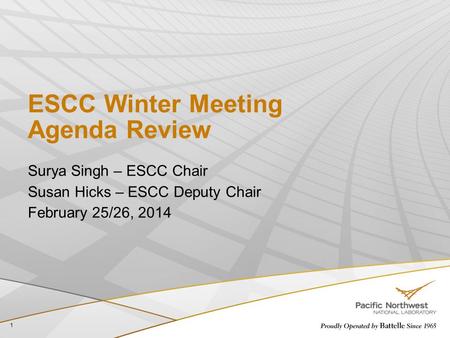 ESCC Winter Meeting Agenda Review Surya Singh – ESCC Chair Susan Hicks – ESCC Deputy Chair February 25/26, 2014 1.