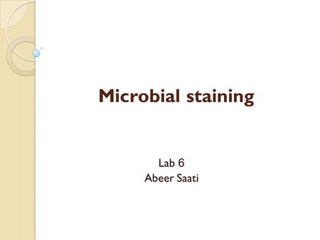 Microbial staining Lab 6 Abeer Saati. Microbial staining Since bacterial organisms are so minute, it is impossible to view the organisms without compound.