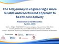 The AIC journey to engineering a more reliable and coordinated approach to health care delivery Presentation to the MA Coalition April 11, 2016 Sara J.