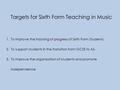 Targets for Sixth Form Teaching in Music 1.To improve the tracking of progress of Sixth Form Students. 2.To support students in the transition from GCSE.