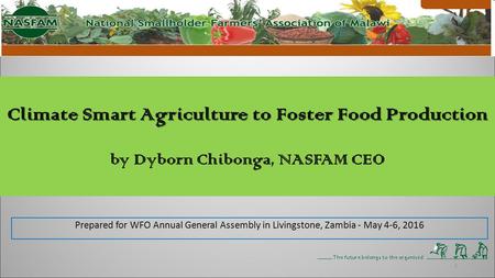 Climate Smart Agriculture to Foster Food Production by Dyborn Chibonga, NASFAM CEO Prepared for WFO Annual General Assembly in Livingstone, Zambia -