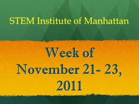 STEM Institute of Manhattan Week of November 21- 23, 2011.