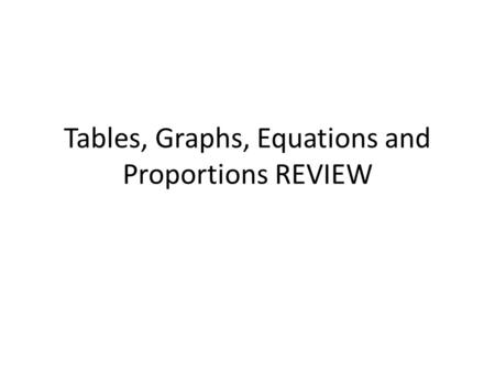 Tables, Graphs, Equations and Proportions REVIEW.