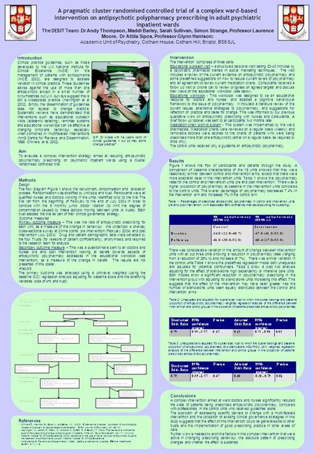 A pragmatic cluster randomised controlled trial of a complex ward-based intervention on antipsychotic polypharmacy prescribing in adult psychiatric inpatient.