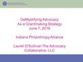 DeMystifying Advocacy As a Grantmaking Strategy June 7, 2016 Indiana Philanthropy Alliance Laurel O’Sullivan The Advocacy Collaborative, LLC.