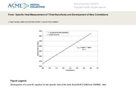 Date of download: 6/27/2016 Copyright © ASME. All rights reserved. From: Specific Heat Measurement of Three Nanofluids and Development of New Correlations.