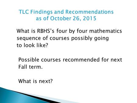 What is RBHS’s four by four mathematics sequence of courses possibly going to look like? Possible courses recommended for next Fall term. What is next?