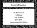 Honors Calculus Mr. Lineweaver 3rd Block First Semester 2007-2008 Harrisonburg High School.