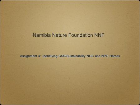 Namibia Nature Foundation NNF Assignment 4: Identifying CSR/Sustainability NGO and NPO Heroes.