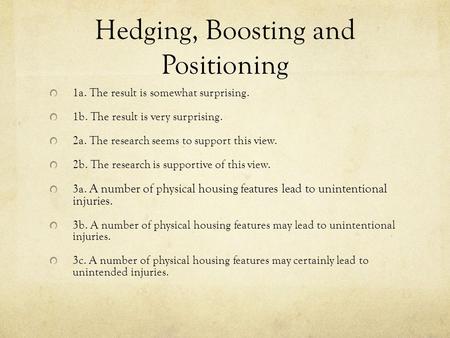 Hedging, Boosting and Positioning