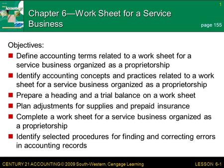 Chapter 6—Work Sheet for a Service Business