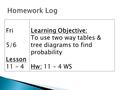 Fri 5/6 Lesson 11 – 4 Learning Objective: To use two way tables & tree diagrams to find probability Hw: 11 – 4 WS.