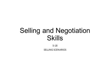 Selling and Negotiation Skills