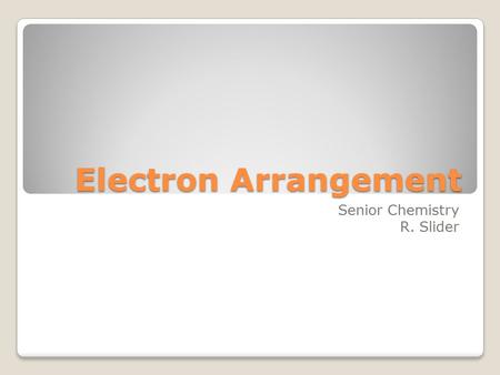 Electron Arrangement Senior Chemistry R. Slider. Electromagnetic (EM) Spectrum Wavelength The actual length of one full wave. Notice: IR > vis > UV Wavelength.