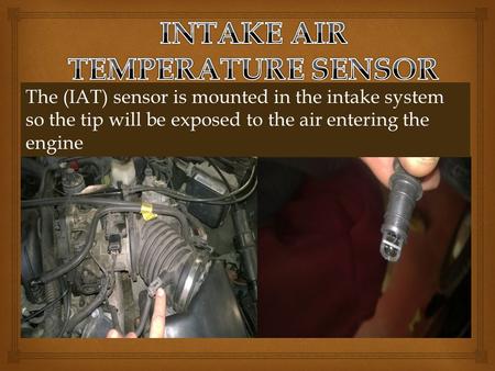 The (IAT) sensor is mounted in the intake system so the tip will be exposed to the air entering the engine.