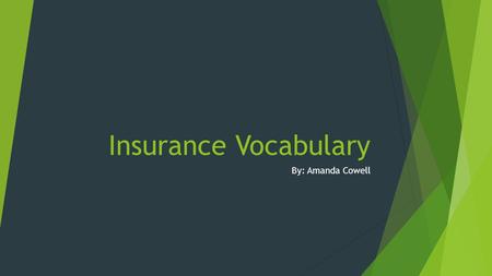 Insurance Vocabulary By: Amanda Cowell. Claim Definition: An assertion of the truth of something, typically on that is disputed or in doubt.