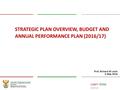 Learn Grow Serve STRATEGIC PLAN OVERVIEW, BUDGET AND ANNUAL PERFORMANCE PLAN (2016/17) Prof. Richard M Levin 4 May 2016.