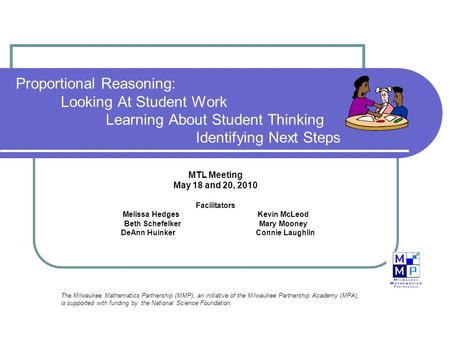 Proportional Reasoning: Looking At Student Work Learning About Student Thinking Identifying Next Steps MTL Meeting May 18 and 20, 2010 Facilitators Melissa.