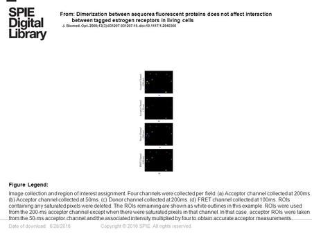 Date of download: 6/28/2016 Copyright © 2016 SPIE. All rights reserved. Image collection and region of interest assignment. Four channels were collected.