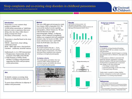 Aim To identify common co-existing sleep disorders in childhood parasomnia and To assess sleep architecture in subgroup of children with parasomnia Introduction.