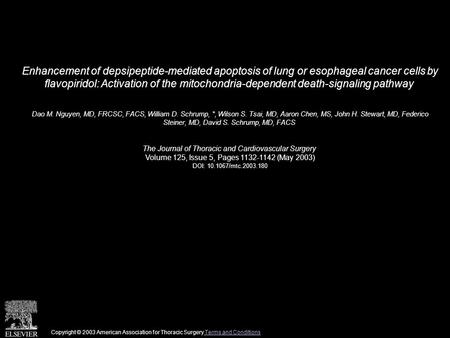 Enhancement of depsipeptide-mediated apoptosis of lung or esophageal cancer cells by flavopiridol: Activation of the mitochondria-dependent death-signaling.