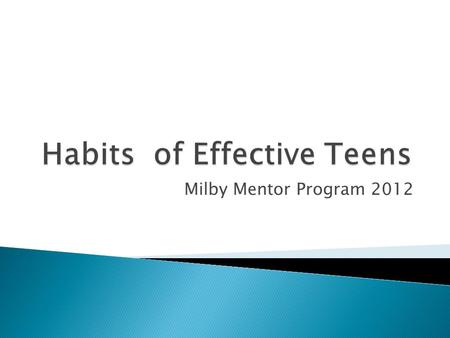 Milby Mentor Program 2012. Habit 1 : Be proactive Habit 2 : Begin with the end in mind Habit 3 : Put first things first Habit 4 : Think win-win Habit.