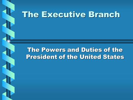 The Executive Branch The Powers and Duties of the President of the United States.