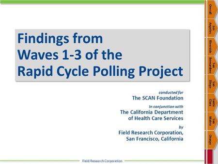 Field Research Corporation Findings from Waves 1-3 of the Rapid Cycle Polling Project conducted for The SCAN Foundation In conjunction with The California.