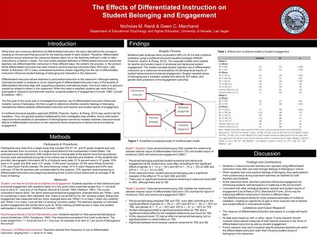 Methods Participants & Procedures Participants were draw from a larger study that included 752 3 rd, 4 th, and 5 th grade students and sixty seven teachers.