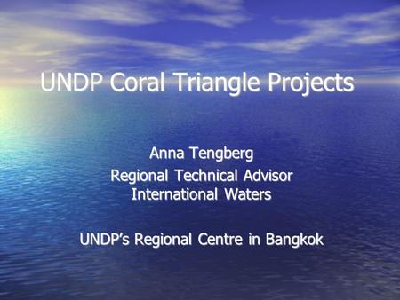 UNDP Coral Triangle Projects Anna Tengberg Regional Technical Advisor International Waters UNDP’s Regional Centre in Bangkok.