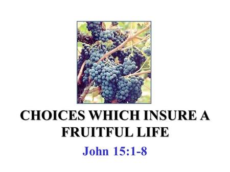 CHOICES WHICH INSURE A FRUITFUL LIFE John 15:1-8.