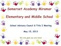 Somerset Academy Miramar Elementary and Middle School School Advisory Council & Title I Meeting May 15, 2013 We are glad you are here!