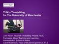 TUM – Timetabling for The University of Manchester June Finch, Head of Timetabling Project, TLSO Francesca Moss, Teaching and Learning Administrator, School.